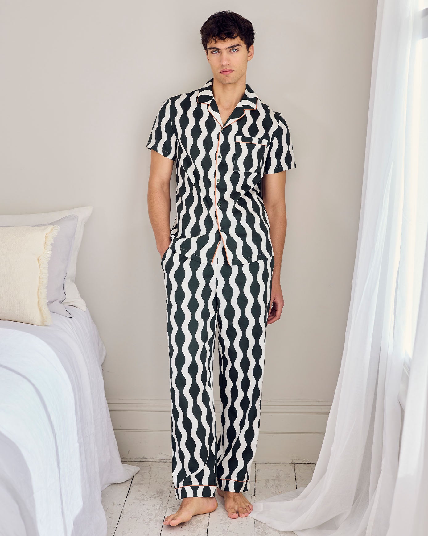 Organic Cotton Poplin Wavy Stripe Long Pyjama Set