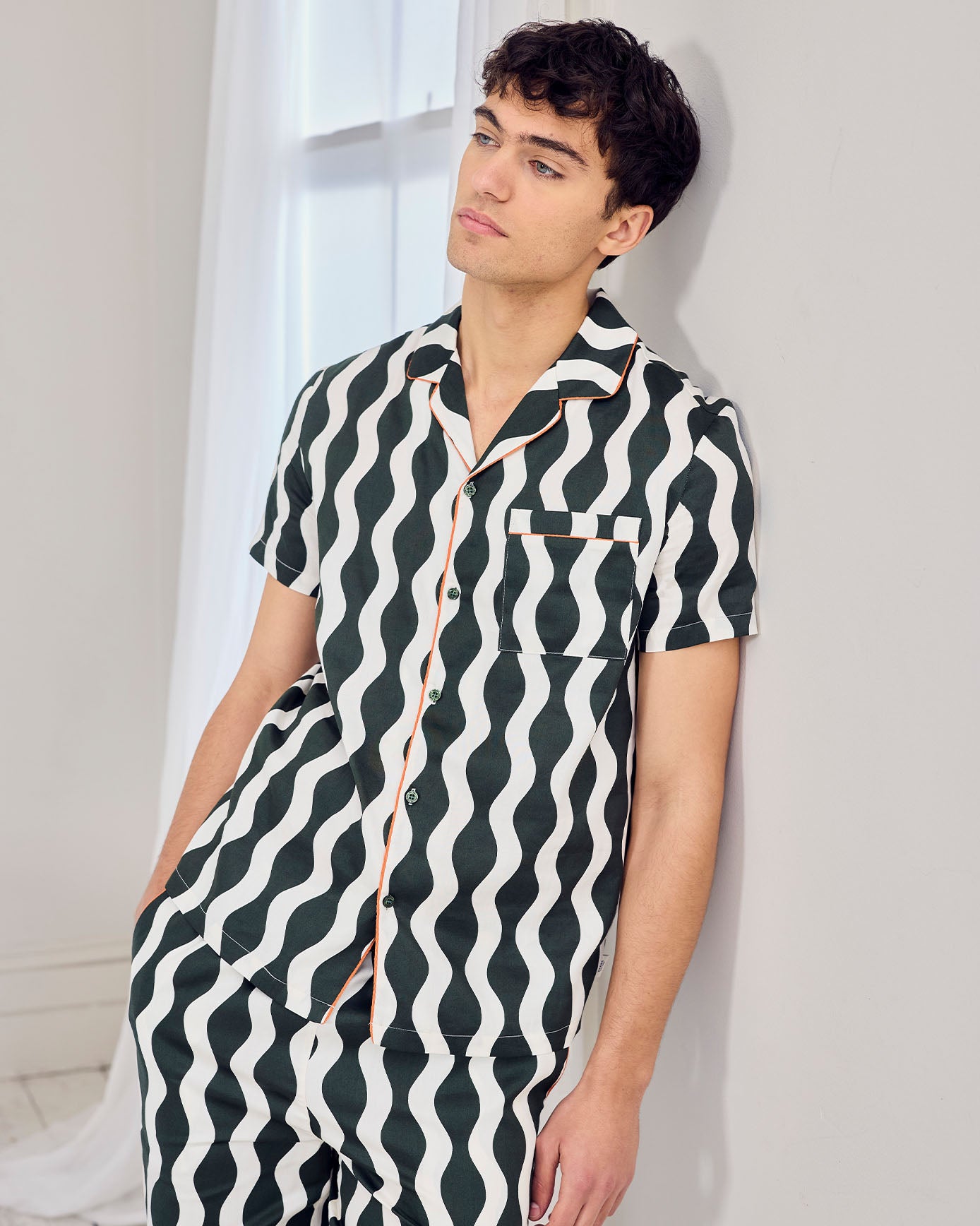 Organic Cotton Poplin Wavy Stripe Long Pyjama Set