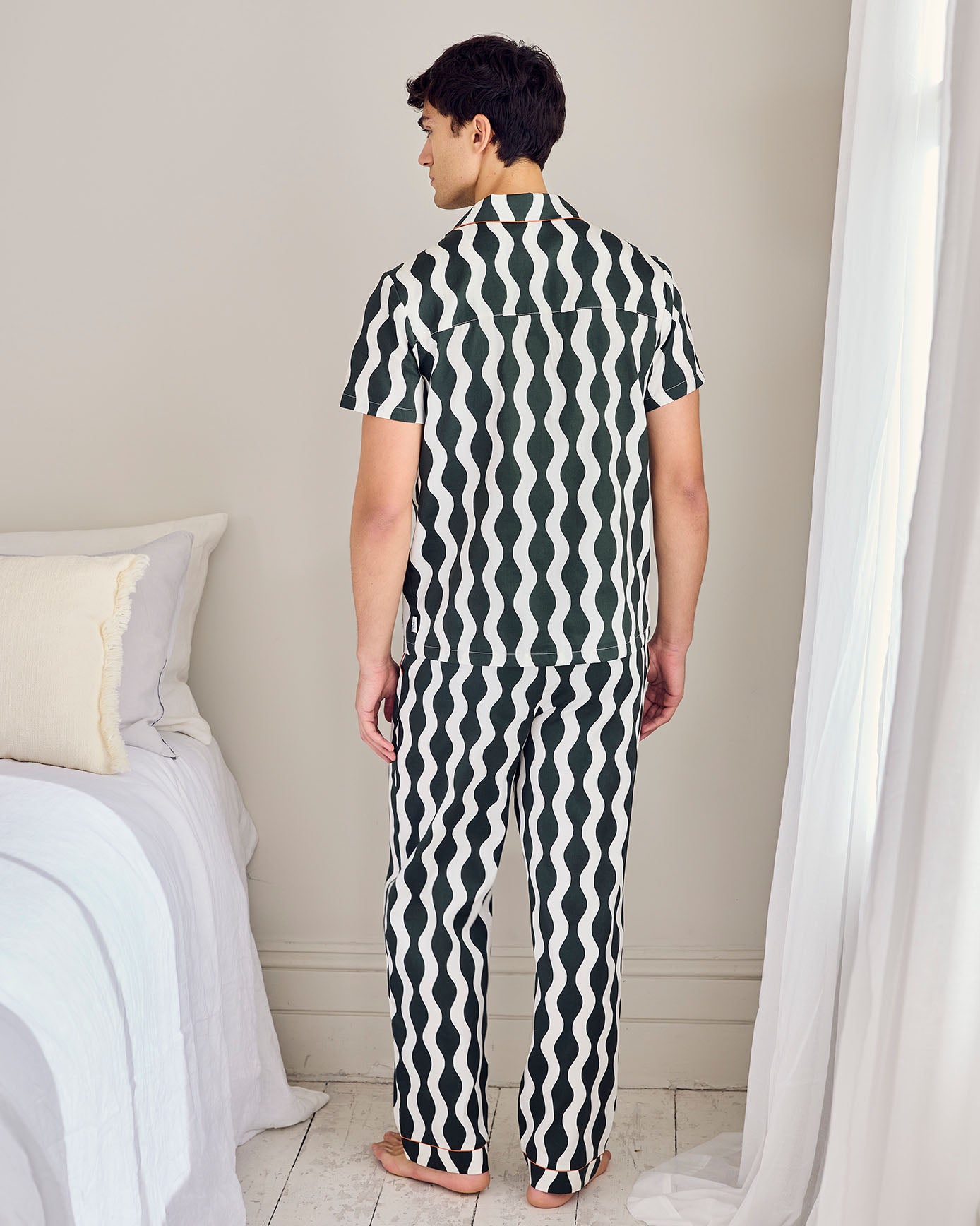 Organic Cotton Poplin Wavy Stripe Long Pyjama Set