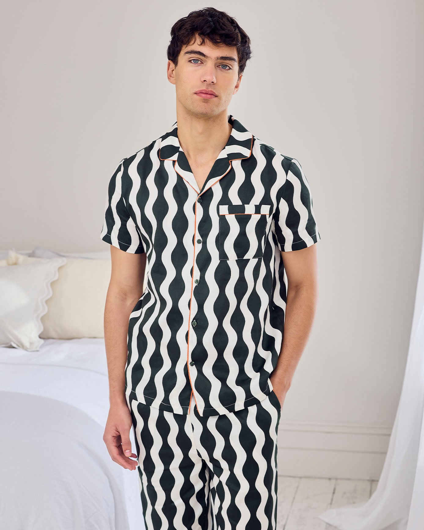 Organic Cotton Poplin Wavy Stripe Long Pyjama Set