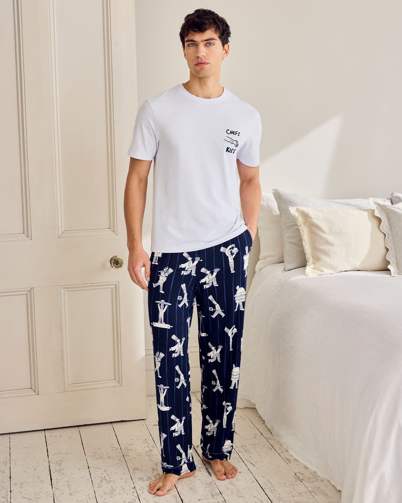 Chef Stripe Print Crew Long Pyjama Set