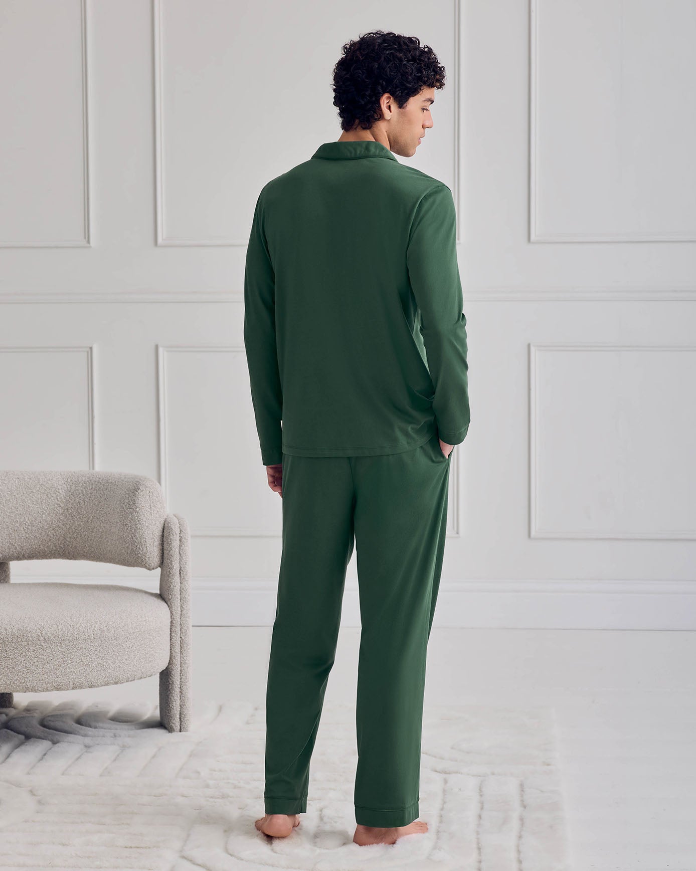 Cotton Button Up Long Pyjama Set - Hunter Green