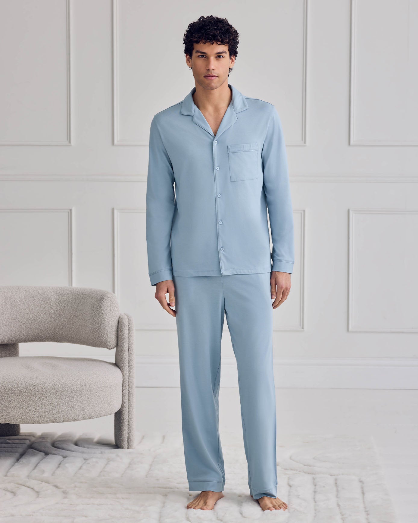 Mercerised Cotton Button Up Long Pyjama Set