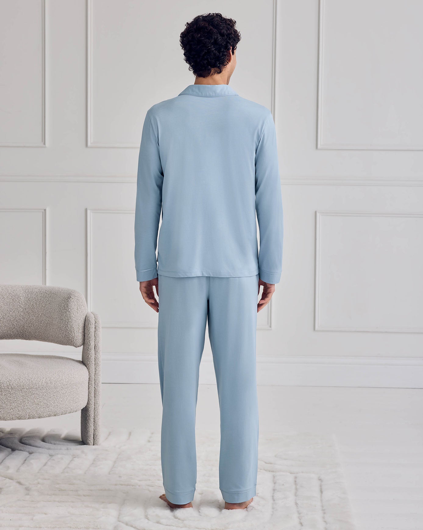 Cotton Button Up Long Pyjama Set - Blue