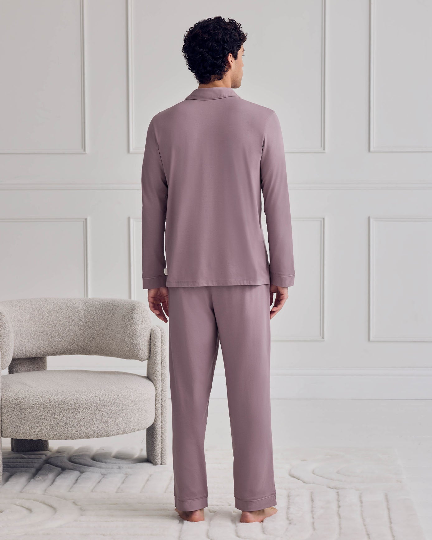 Cotton Button Up Long Pyjama Set - Mauve