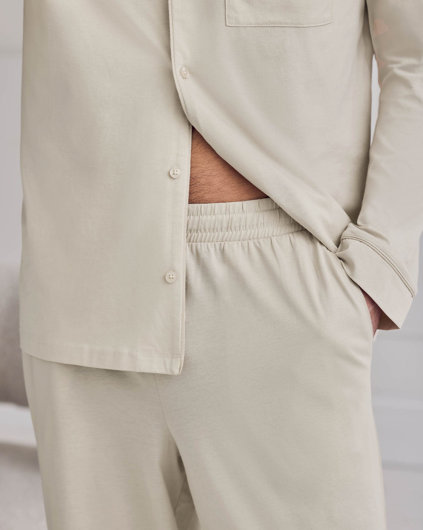 Cotton Button Up Long Pyjama Set - Natural