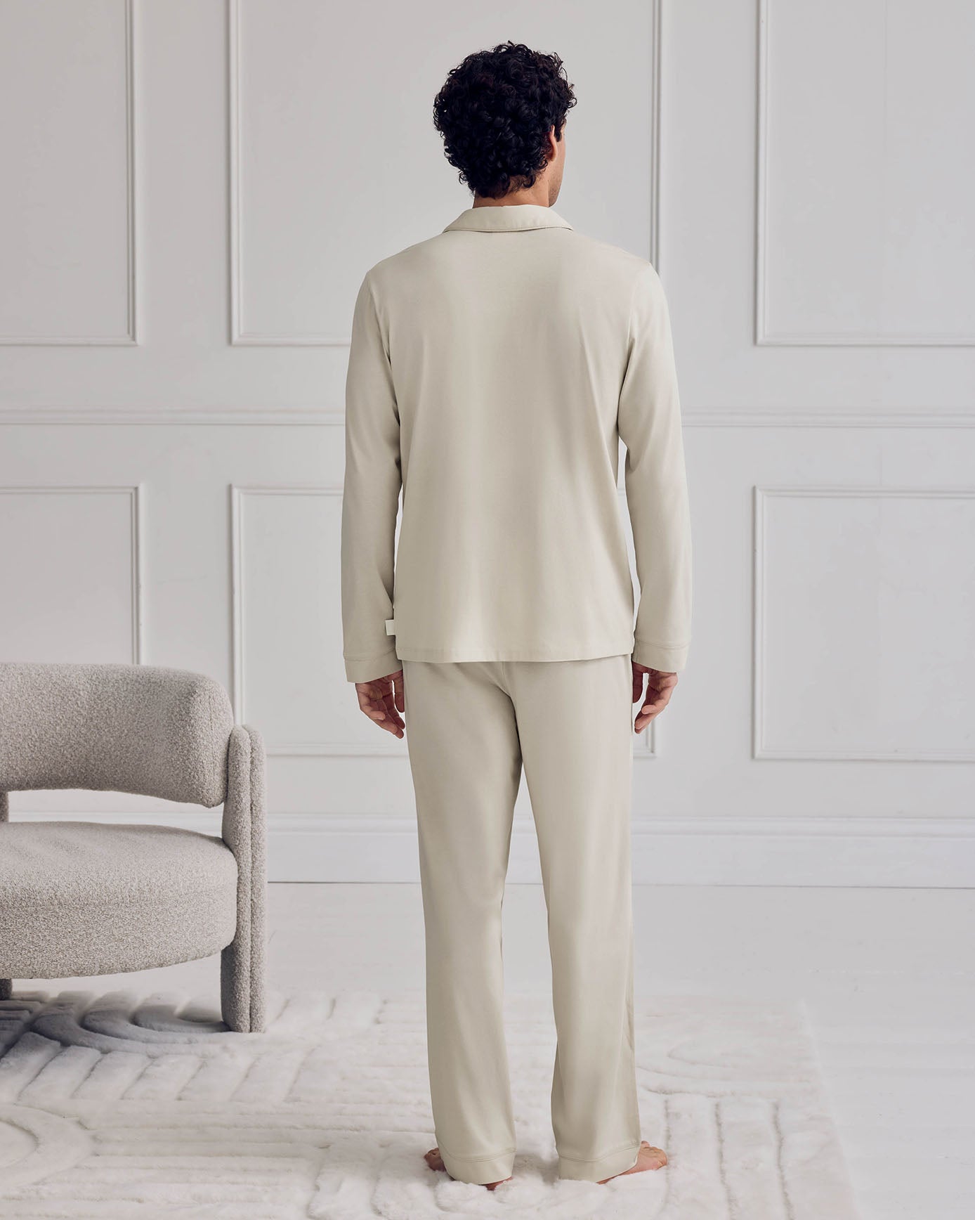 Cotton Button Up Long Pyjama Set - Natural