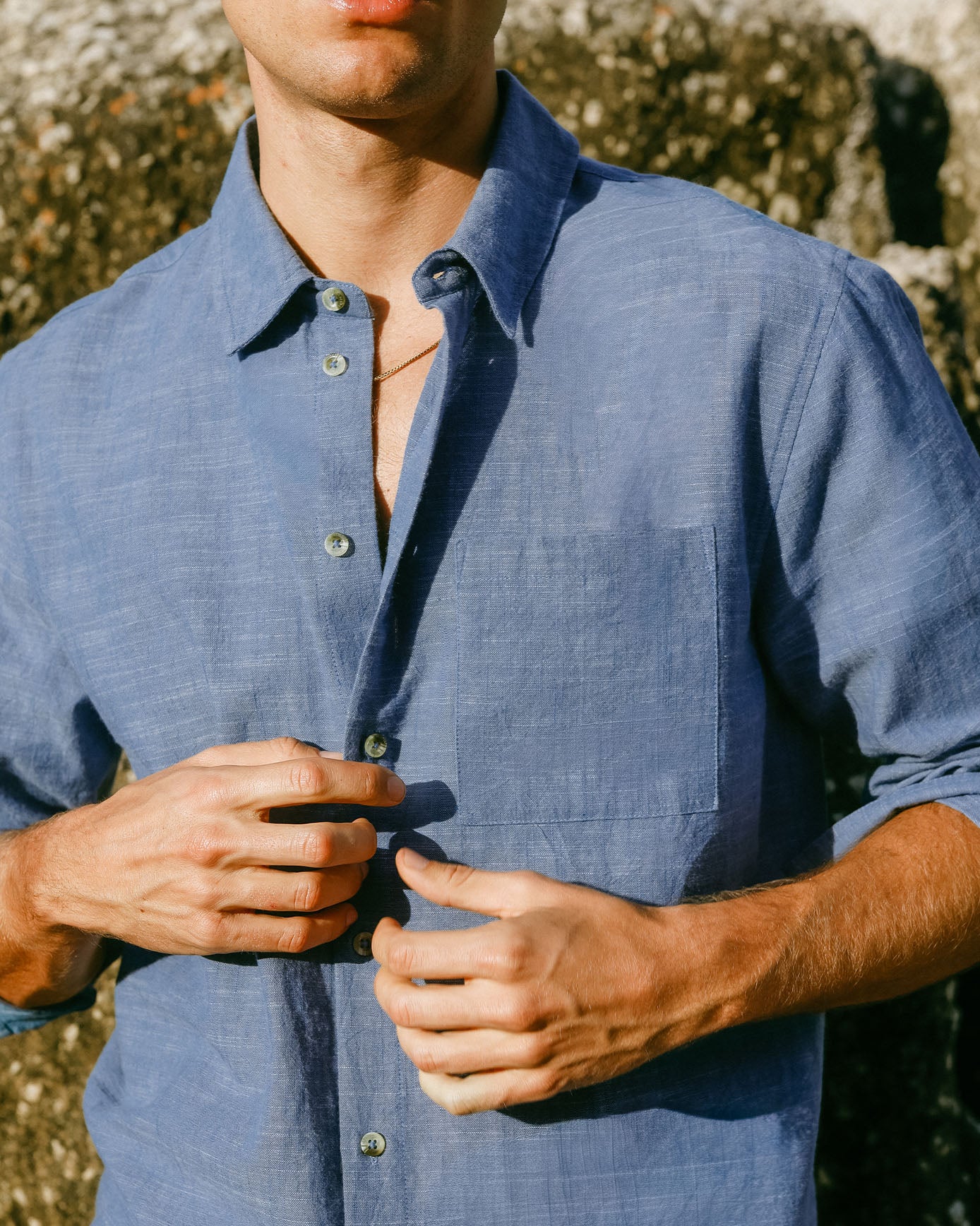 Organic Cotton Chambray Long Sleeve Shirt - Blue