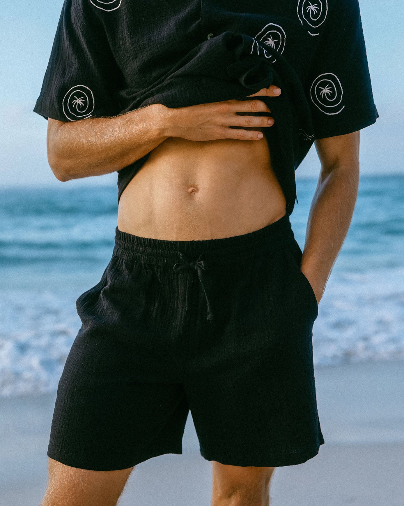 Organic Cotton Cheesecloth Shorts - Black