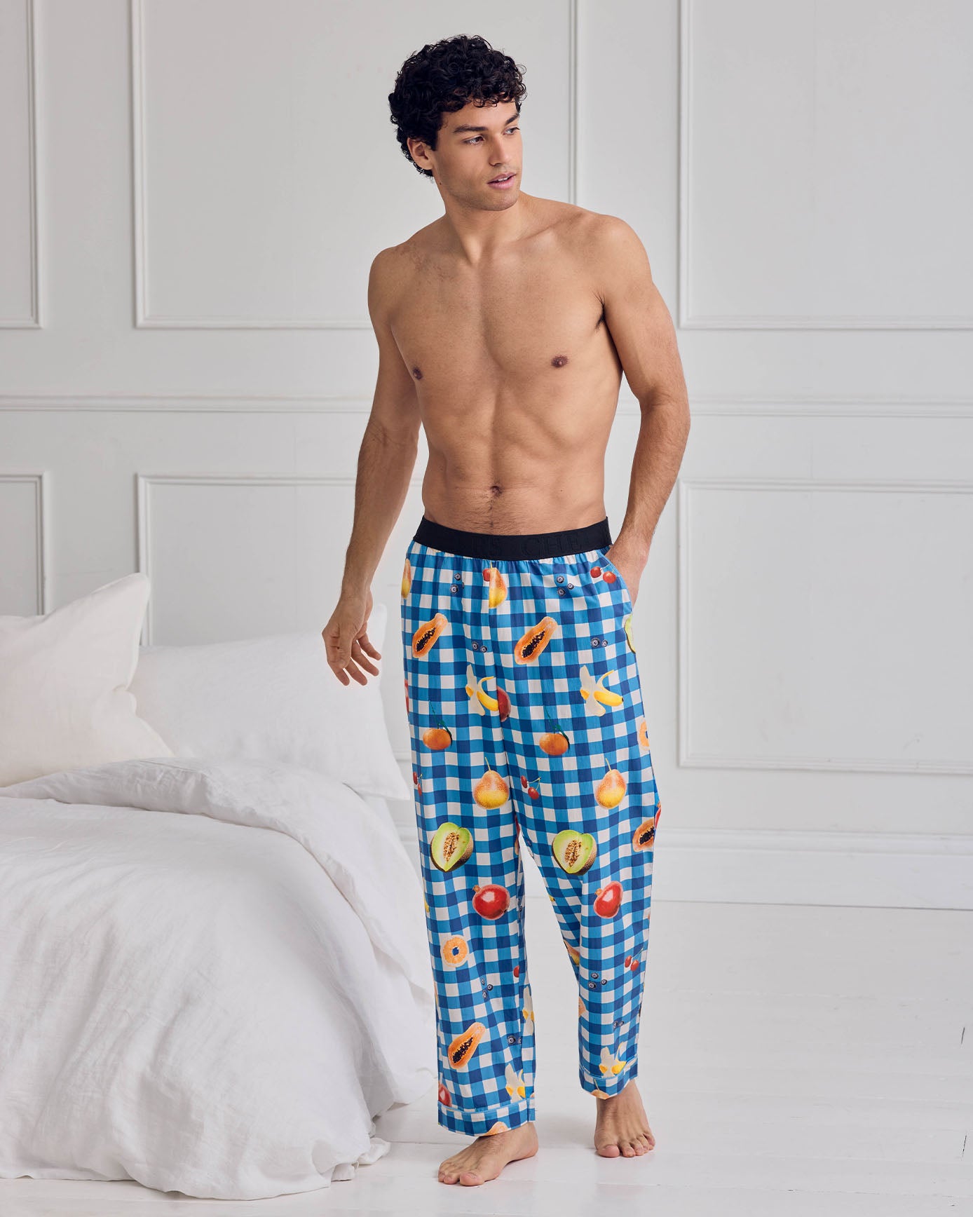 Organic Cotton Gingham Tropical Fruit Print Long Pyjama Bottoms