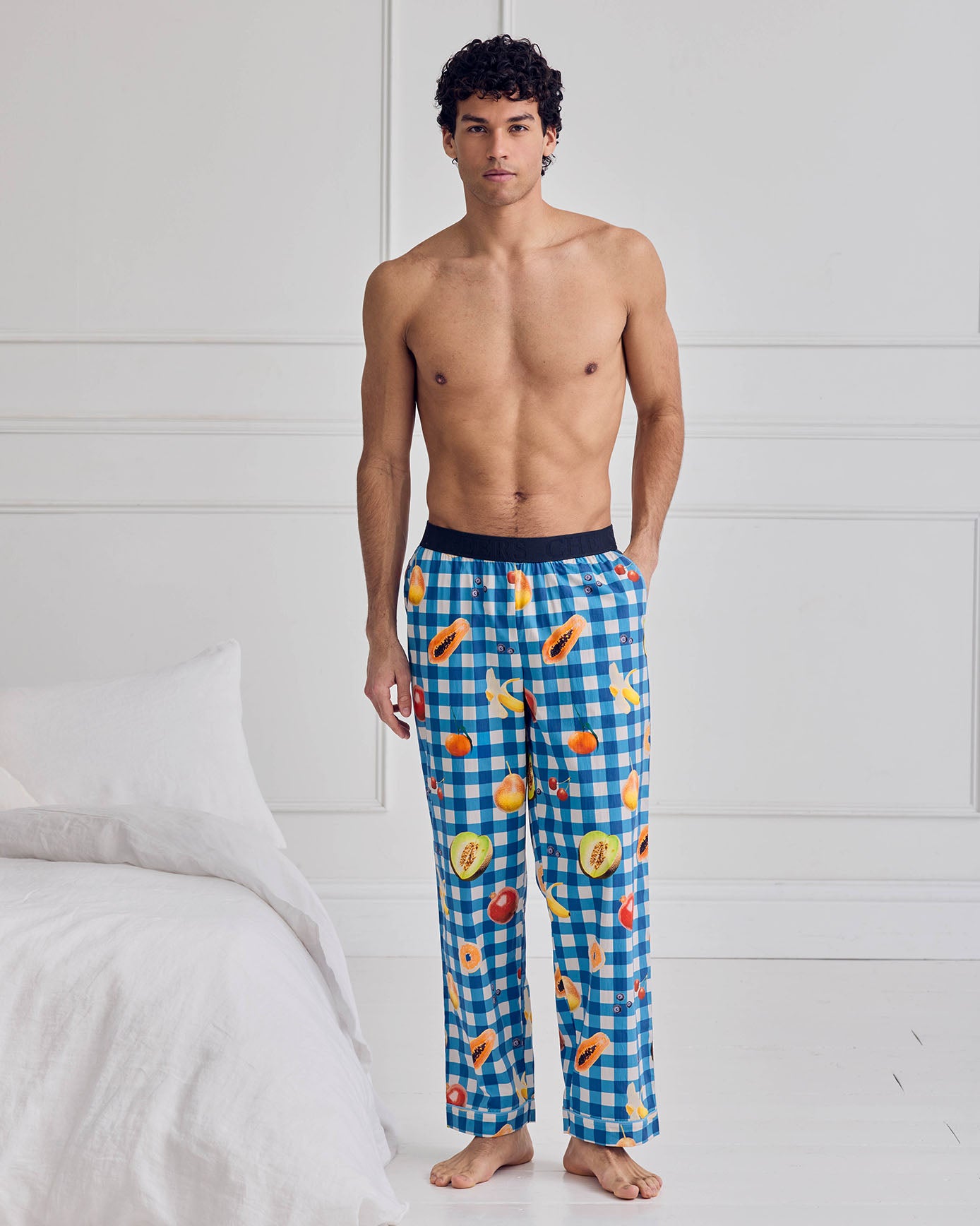 Organic Cotton Gingham Tropical Fruit Print Long Pyjama Bottoms