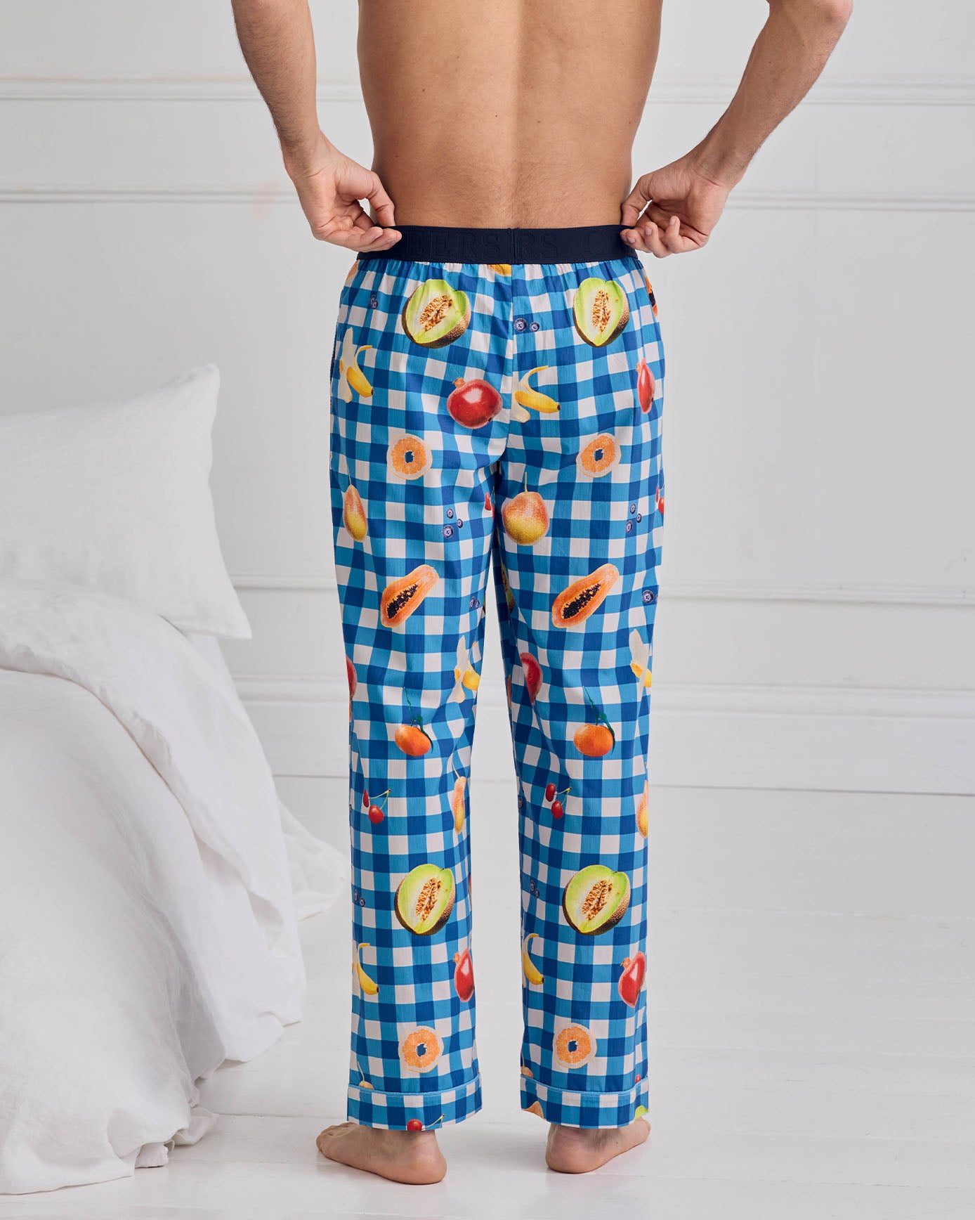 Organic Cotton Gingham Tropical Fruit Print Long Pyjama Bottoms