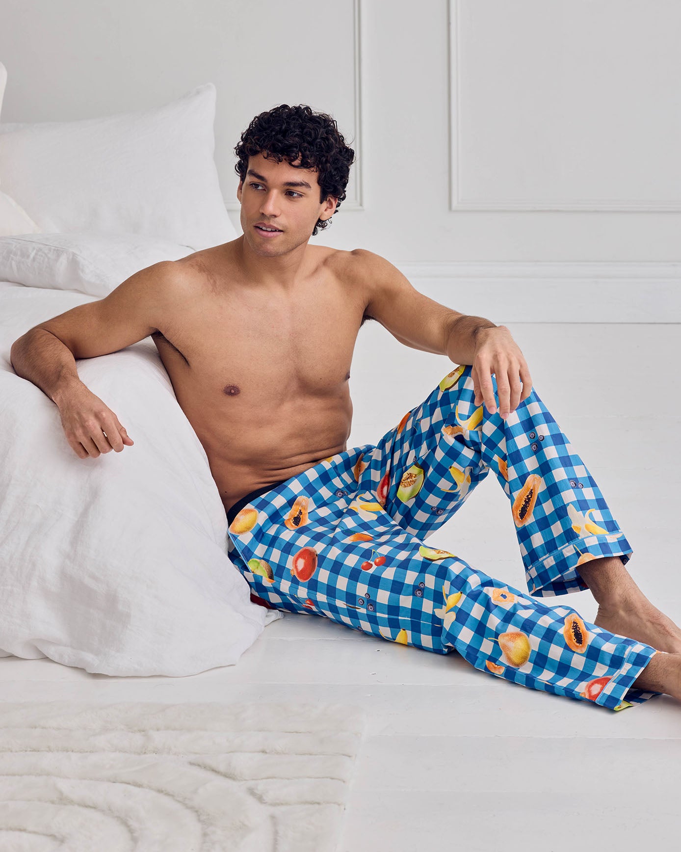 Organic Cotton Gingham Tropical Fruit Print Long Pyjama Bottoms