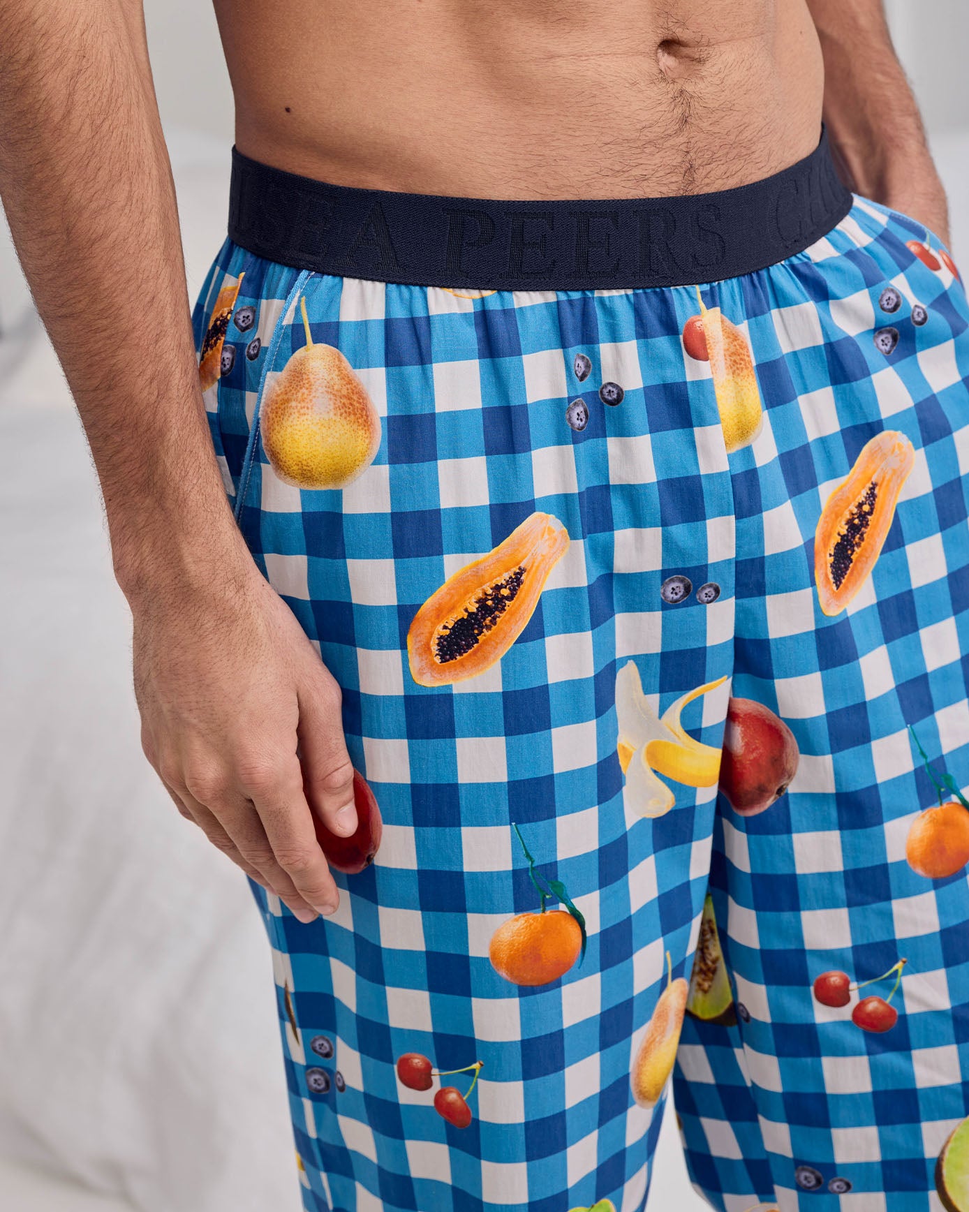 Organic Cotton Gingham Tropical Fruit Print Long Pyjama Bottoms