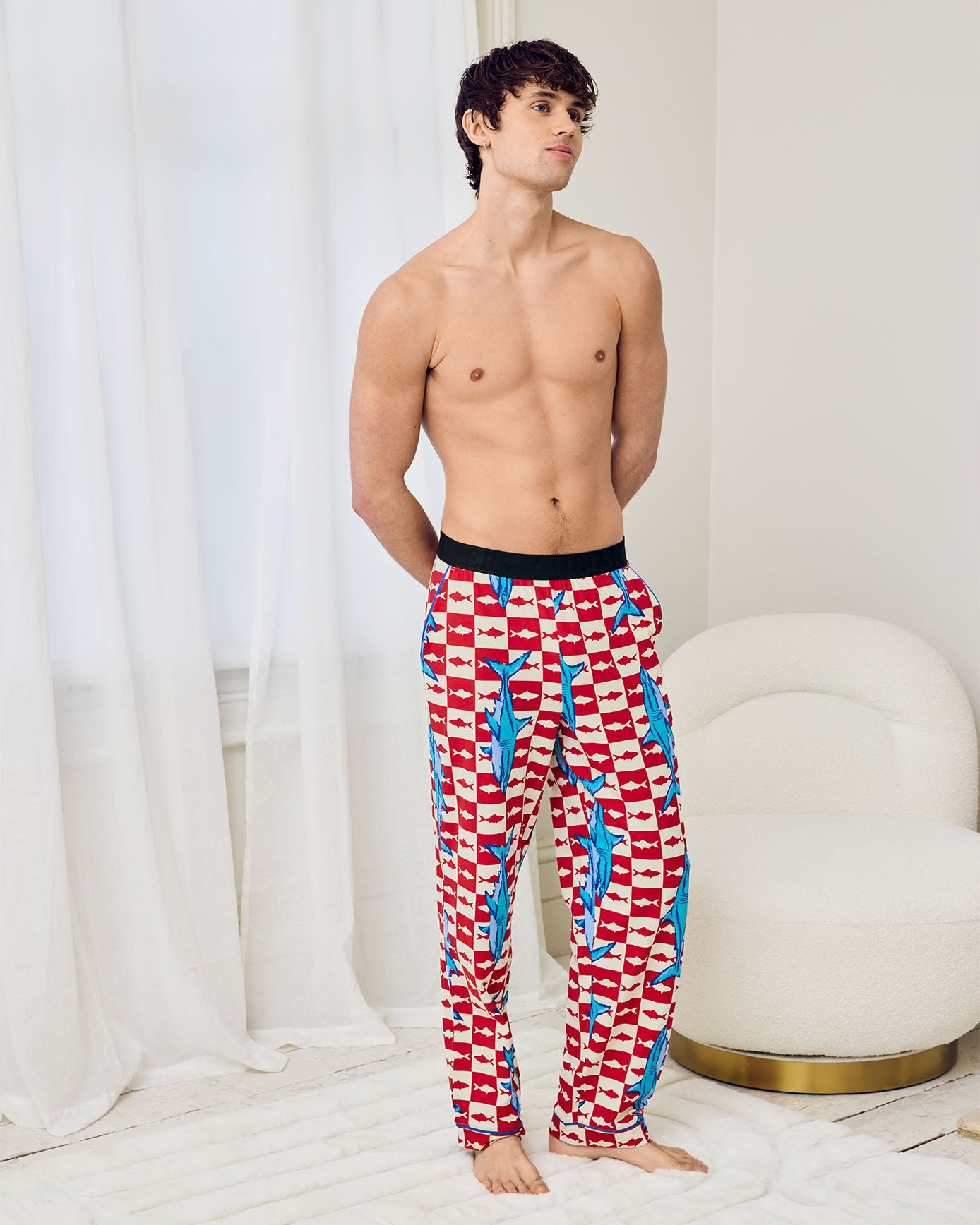 Organic Cotton Checkerboard Shark Print Long Pyjama Bottoms