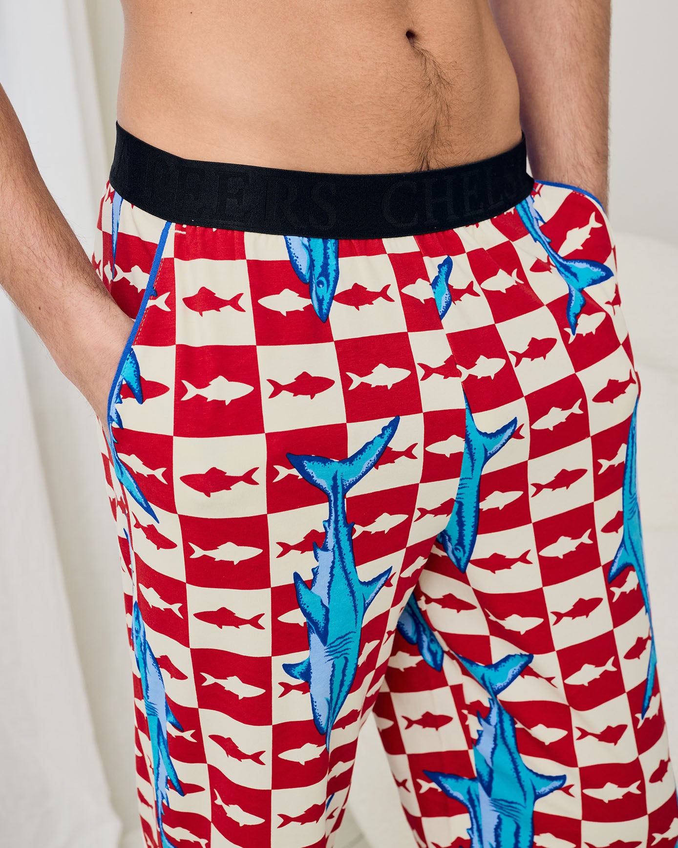 Organic Cotton Checkerboard Shark Print Long Pyjama Bottoms