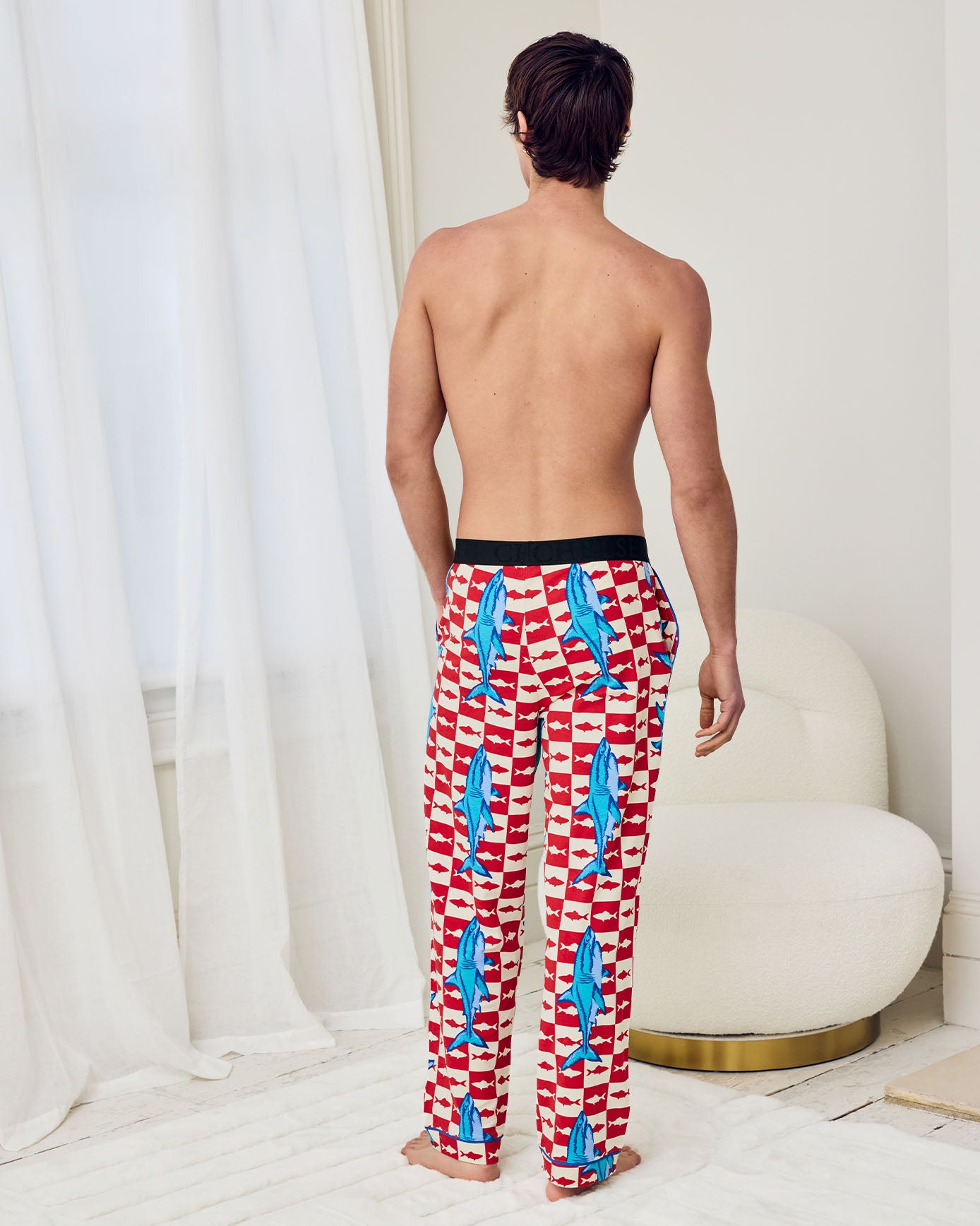 Organic Cotton Checkerboard Shark Print Long Pyjama Bottoms