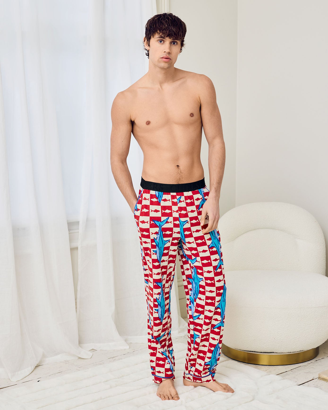 Organic Cotton Checkerboard Shark Print Long Pyjama Bottoms
