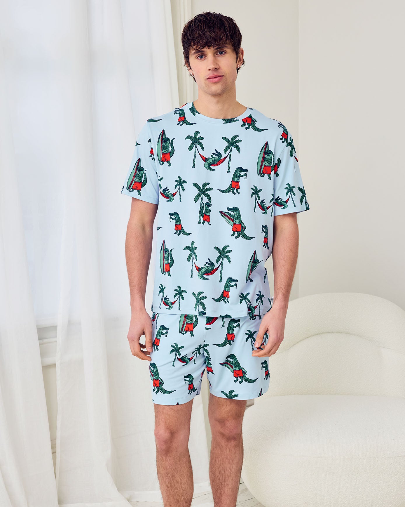 Surfing Crocodile Print Short Pyjama Set