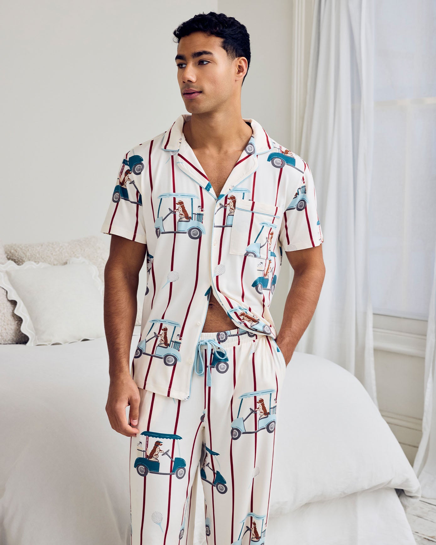 Golf Dogs Stripe Print Long Pyjama Set