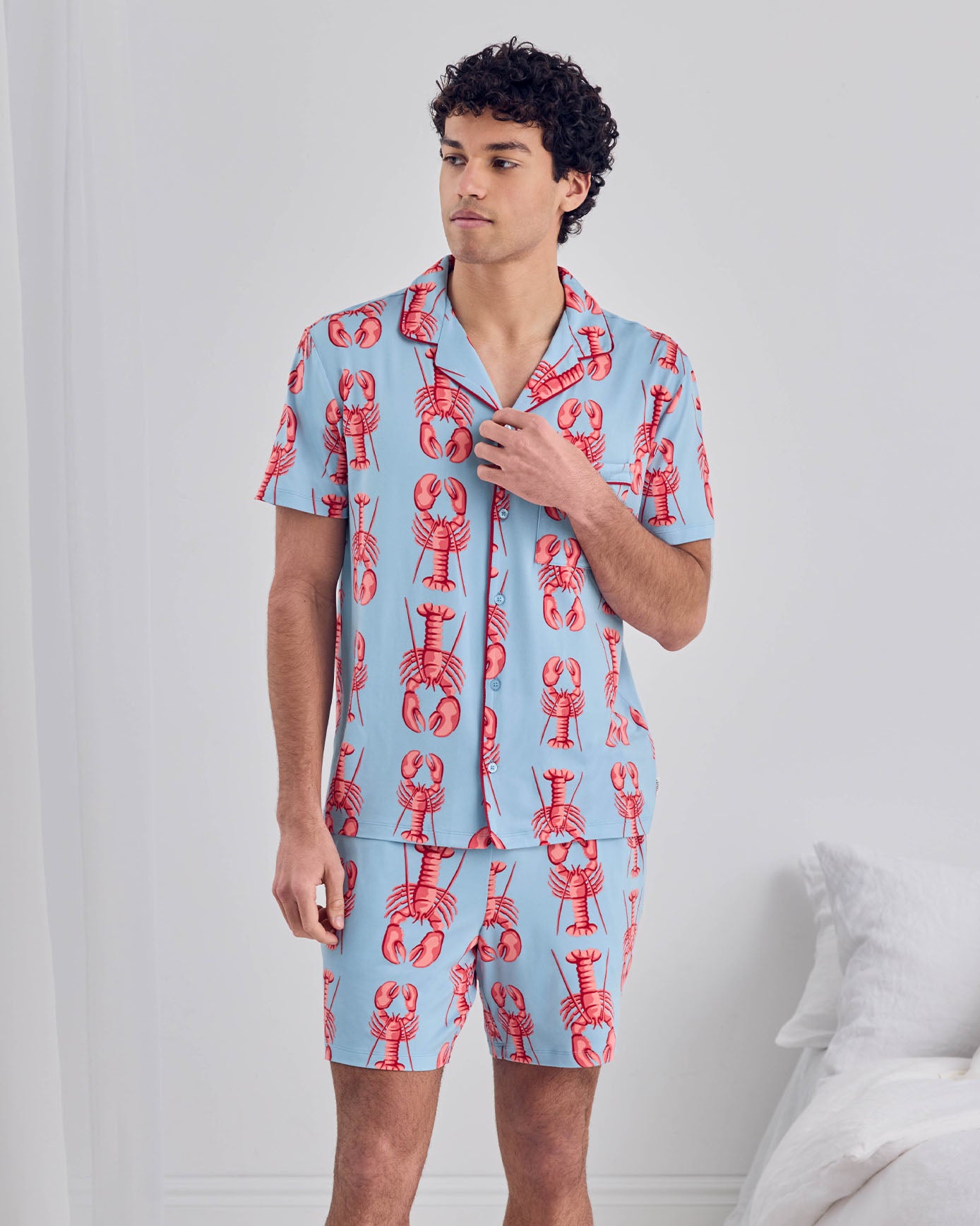 Lobster Print Button Up Short Pyjama Set