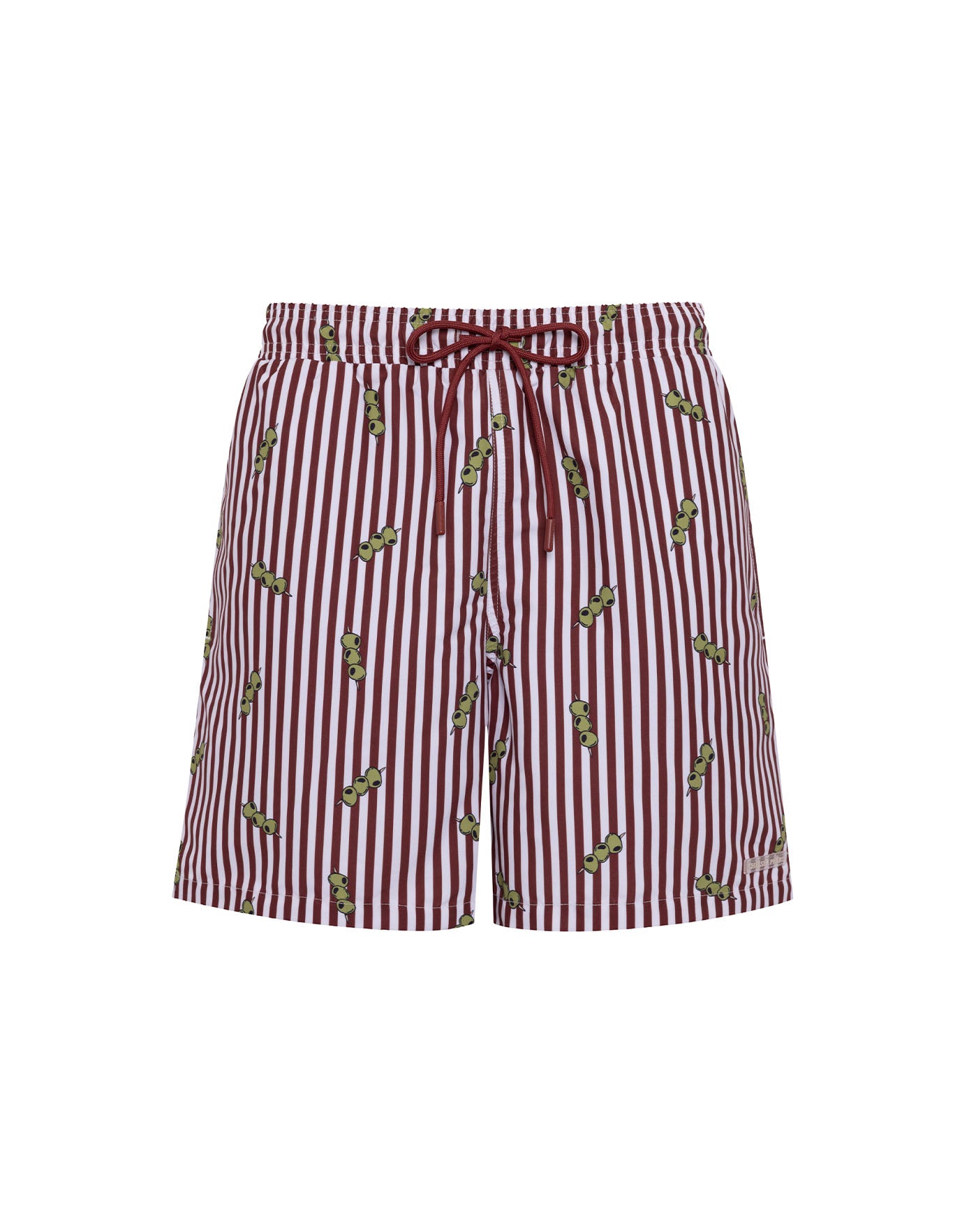 Olive Stripe Print Swim Shorts