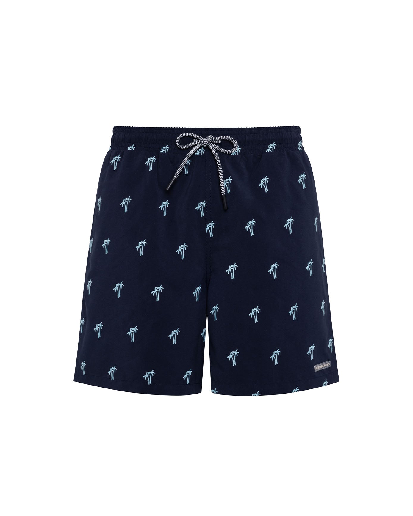 Embroidered Palm Print Swim Shorts - Navy
