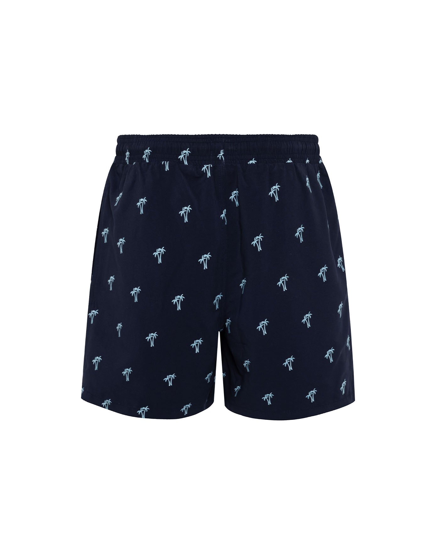 Embroidered Palm Print Swim Shorts - Navy
