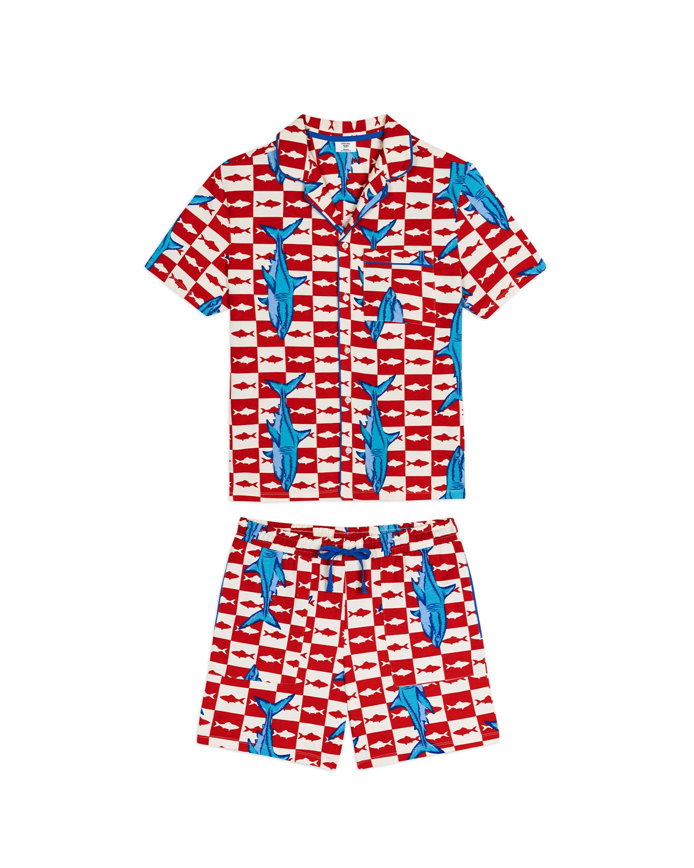 Organic Cotton Checkerboard Shark Print Button Up Short Pyjama Set
