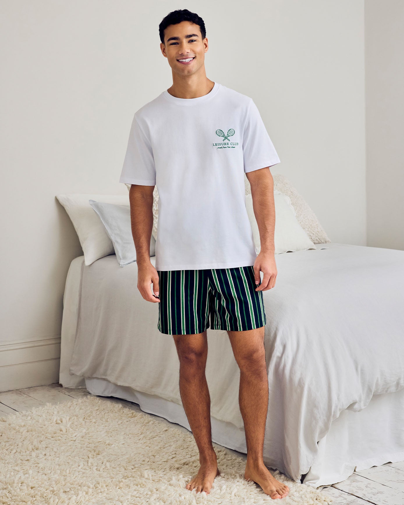 Organic Cotton Embroidered Leisure Club Print Short Pyjama Set