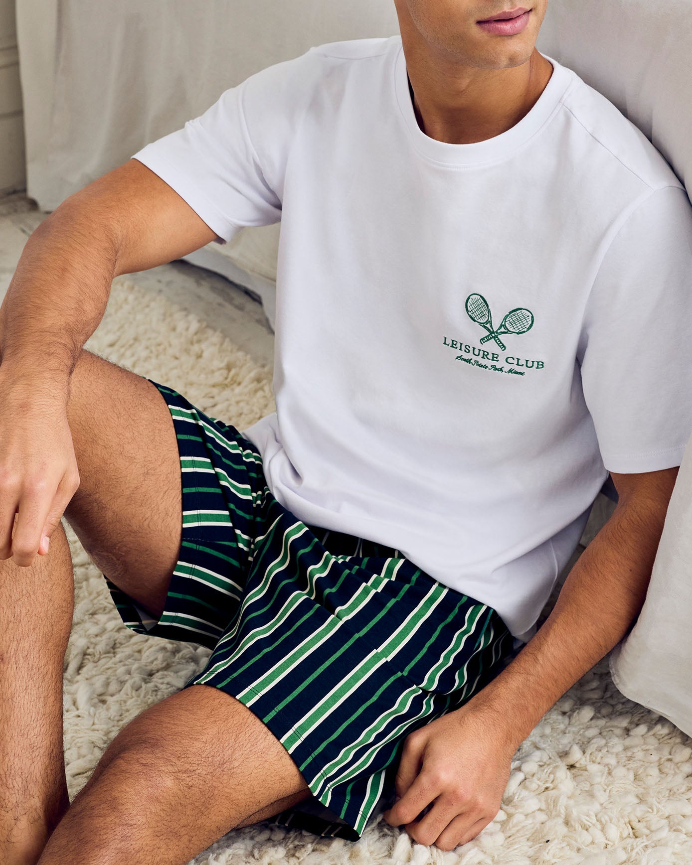 Organic Cotton Embroidered Leisure Club Print Short Pyjama Set