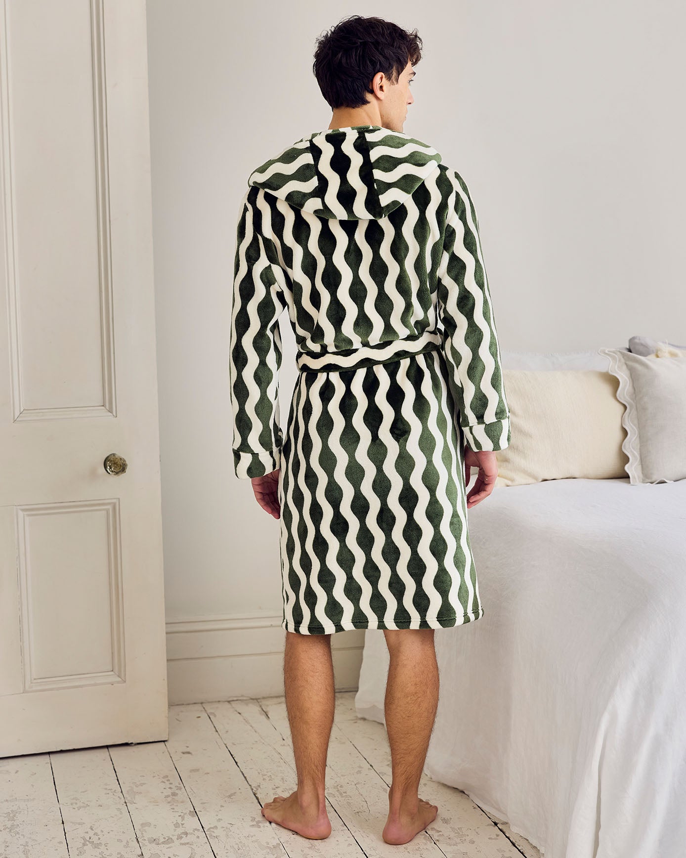 Fleece Wavy Stripe Hooded Dressing Gown