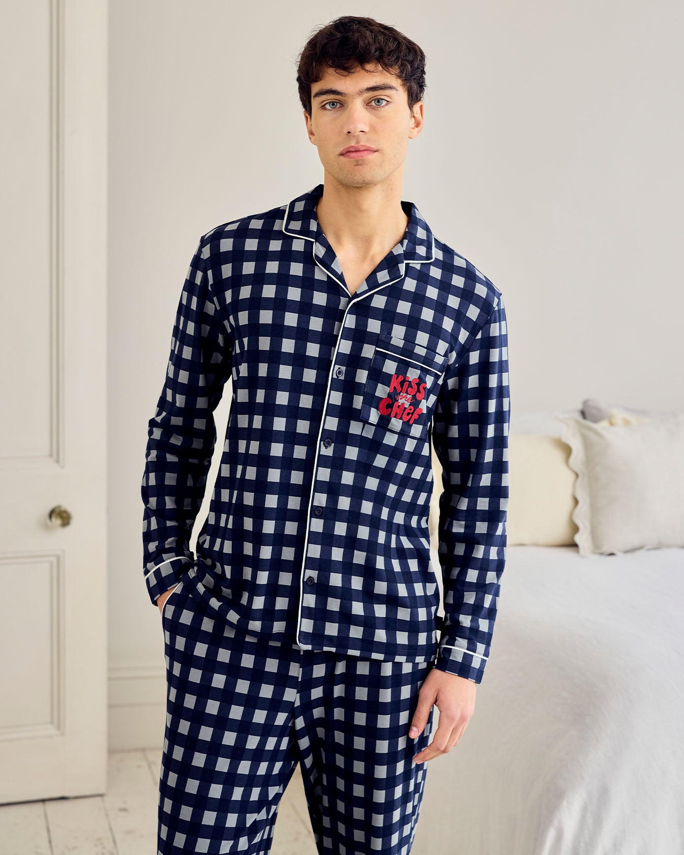 Organic Cotton Kiss the Chef Check Long Pyjama Set