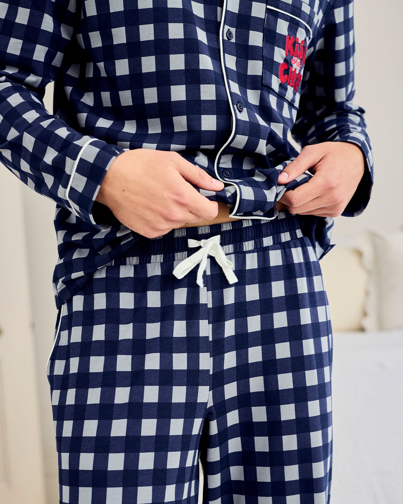 Organic Cotton Kiss the Chef Check Long Pyjama Set