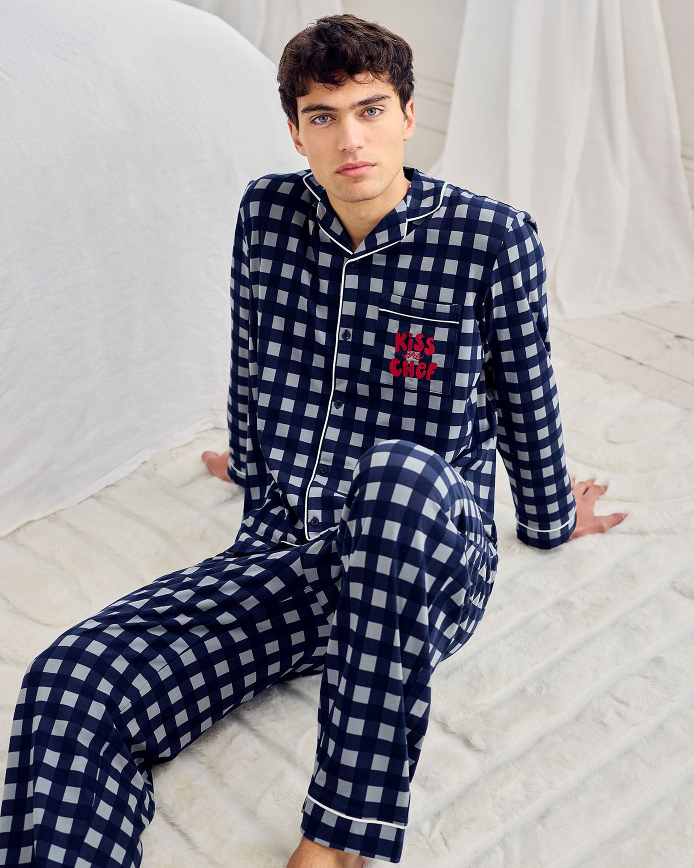 Organic Cotton Kiss the Chef Check Long Pyjama Set