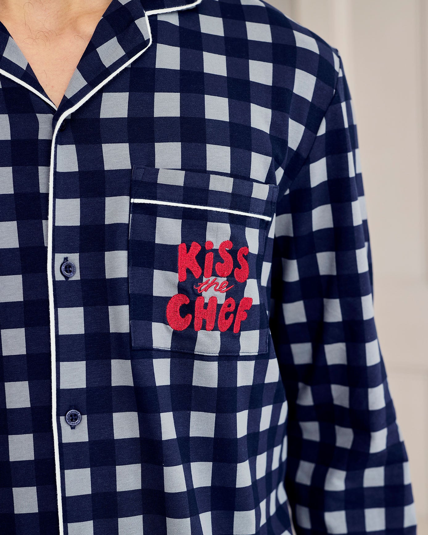 Organic Cotton Kiss the Chef Check Long Pyjama Set