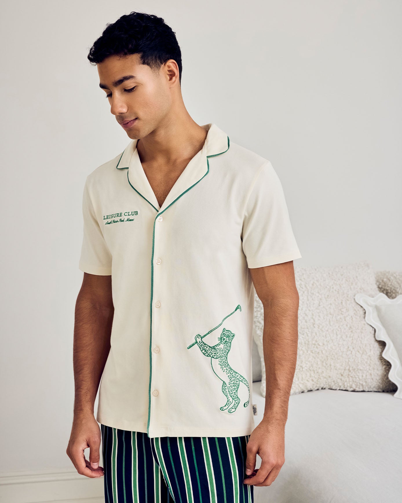 Organic Cotton Embroidered Leisure Club Print Long Pyjama Set