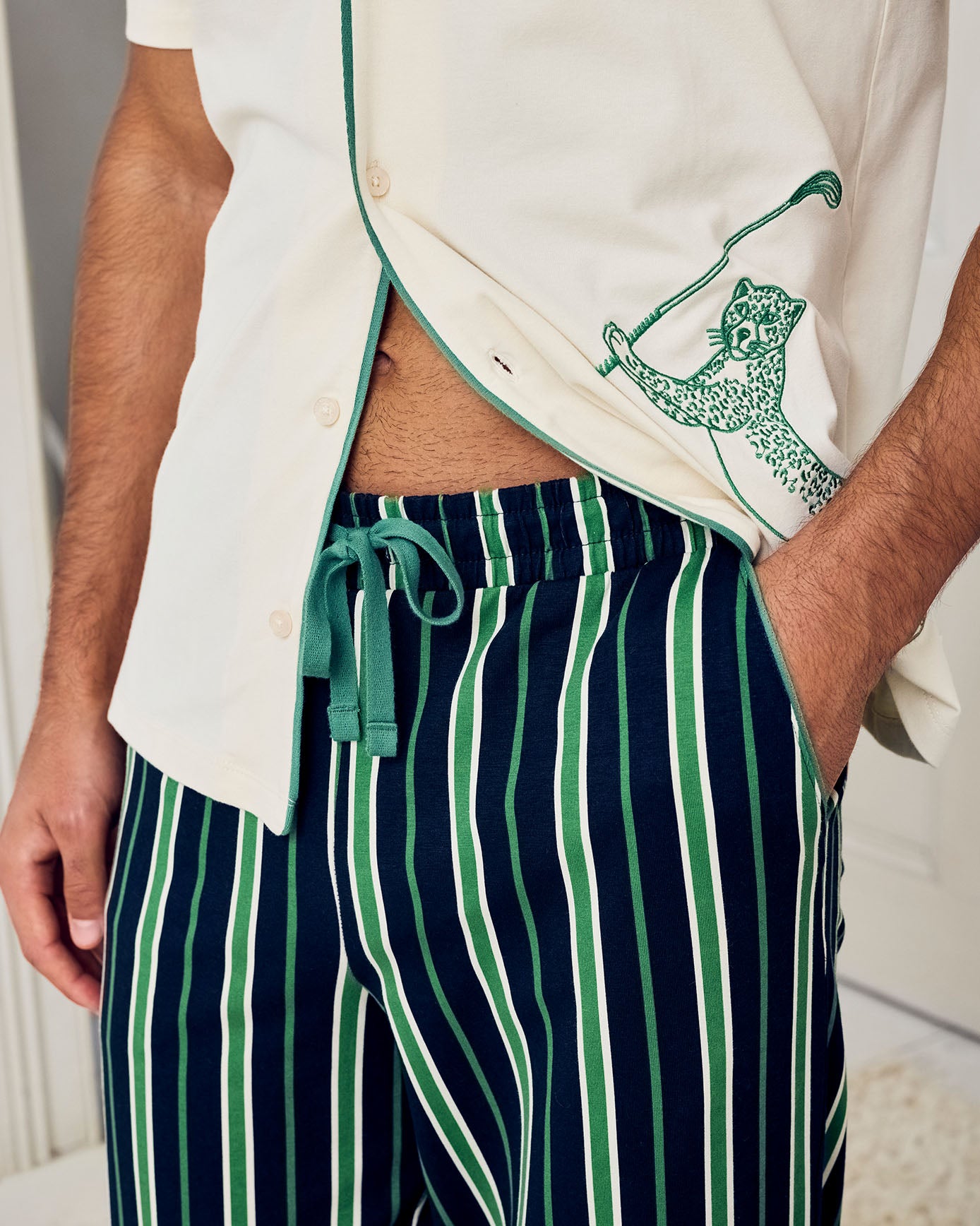 Organic Cotton Embroidered Leisure Club Print Long Pyjama Set