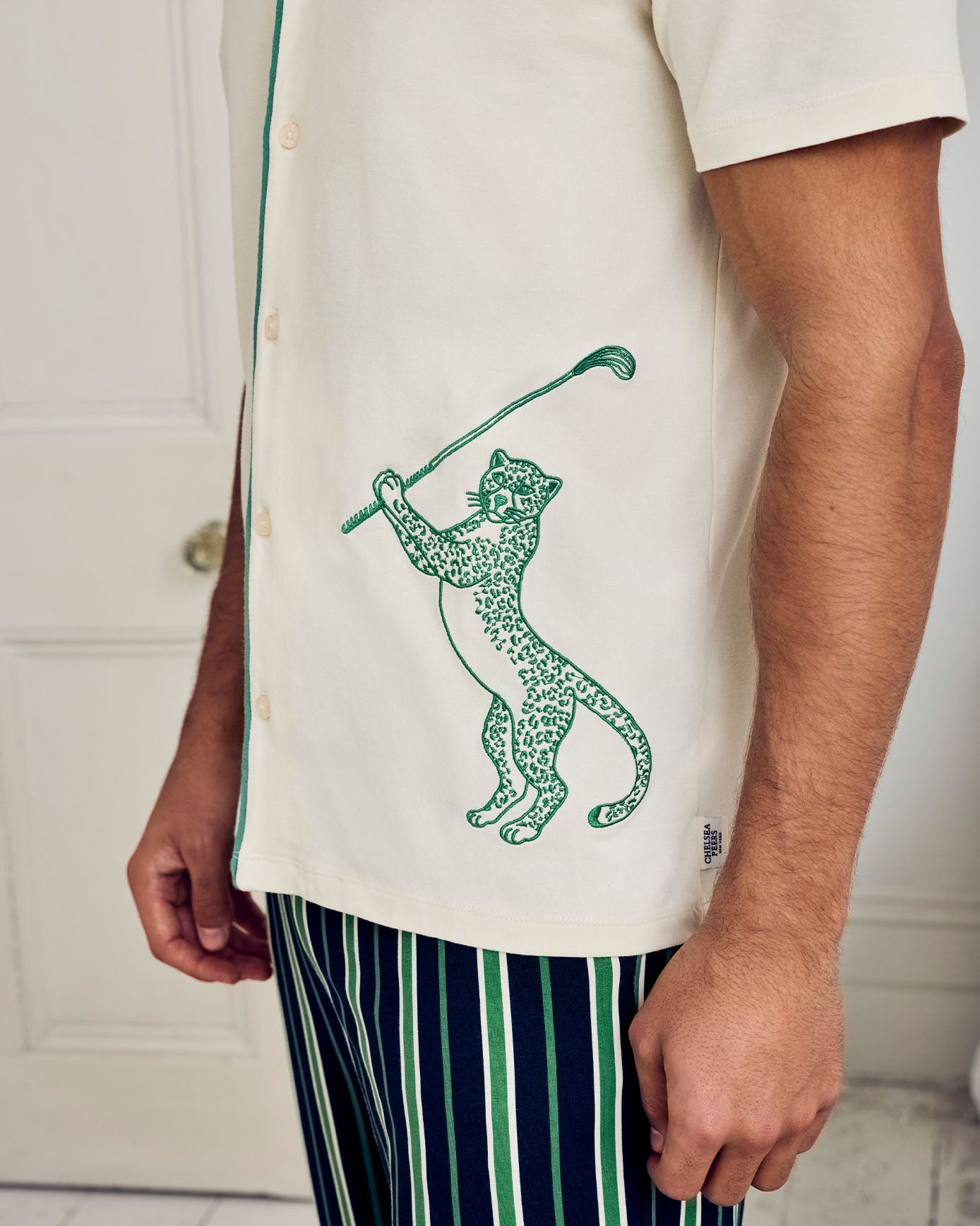 Organic Cotton Embroidered Leisure Club Print Long Pyjama Set