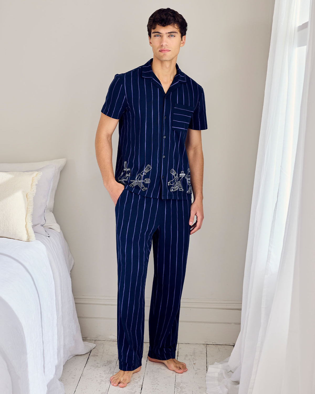 Organic Cotton Chef Stripe Button Up Long Pyjama Set