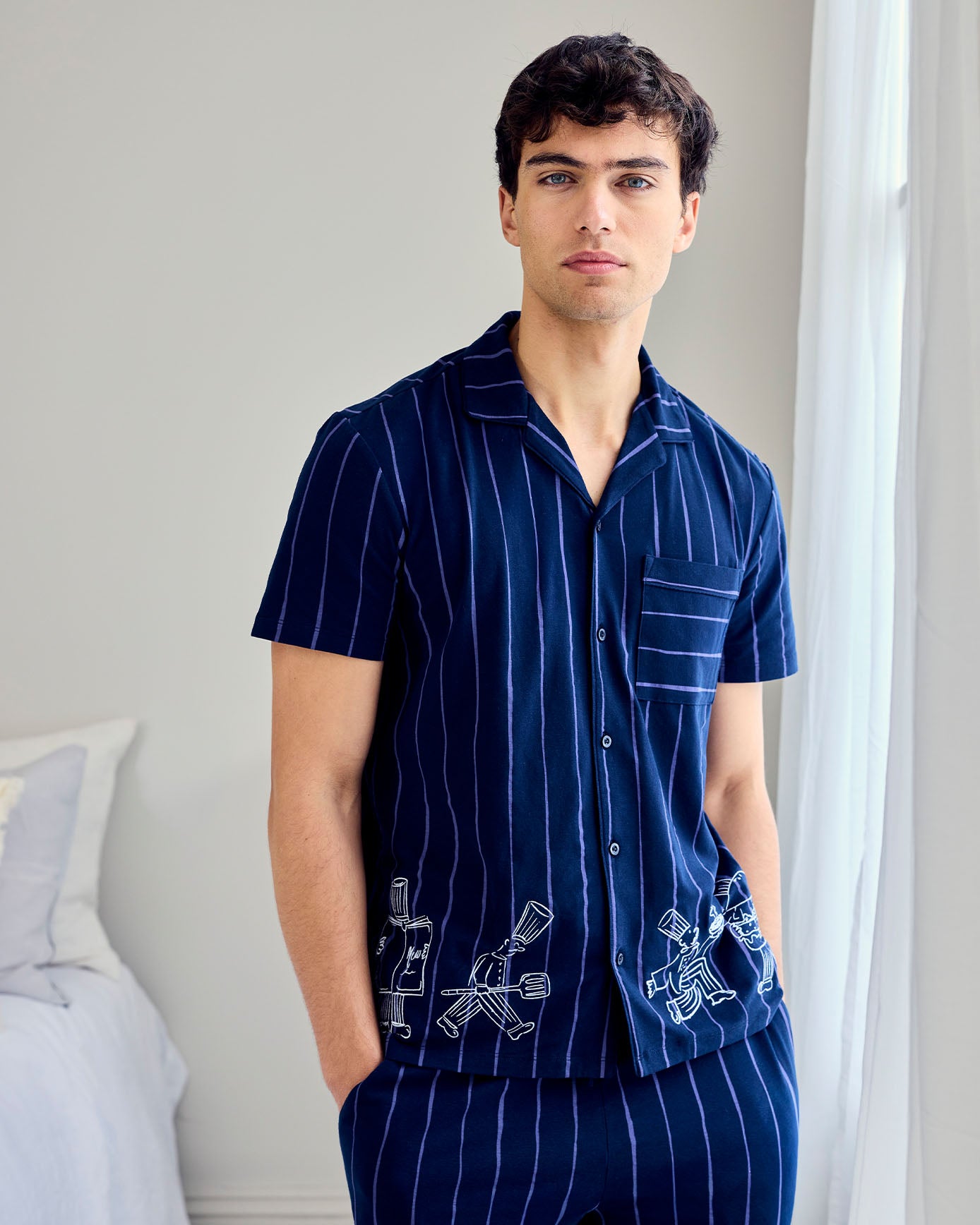 Organic Cotton Chef Stripe Button Up Long Pyjama Set