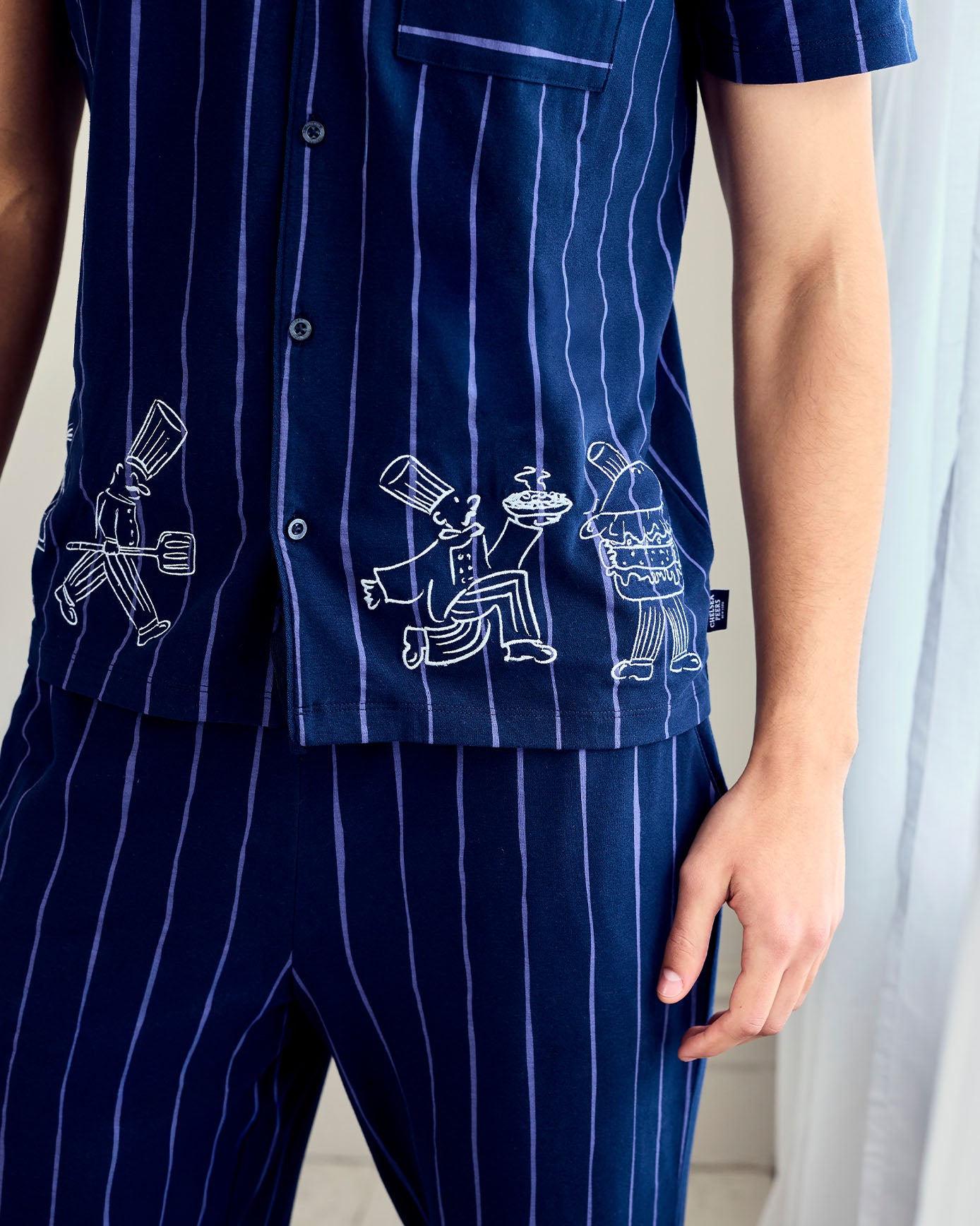 Organic Cotton Chef Stripe Button Up Long Pyjama Set