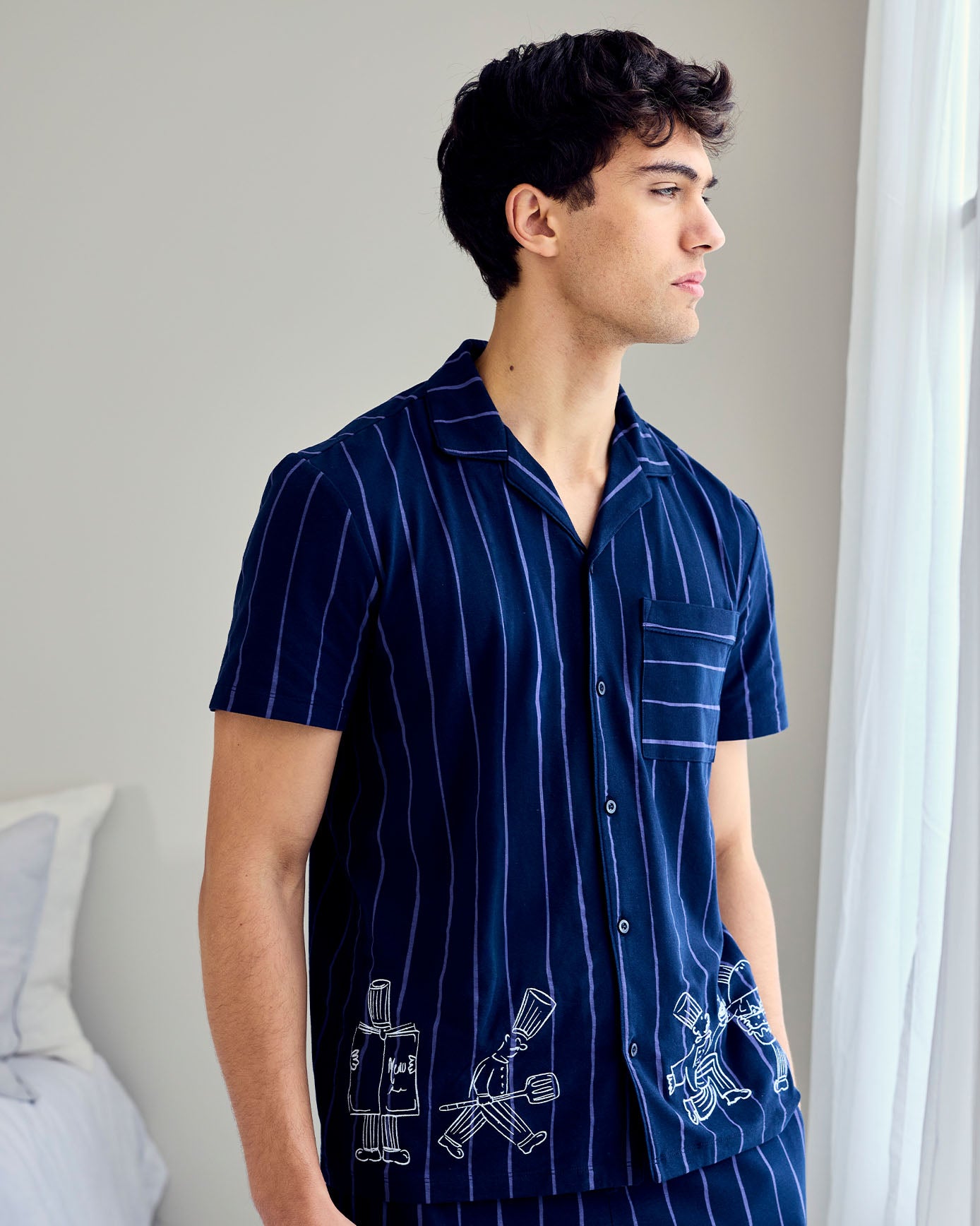 Organic Cotton Chef Stripe Button Up Long Pyjama Set