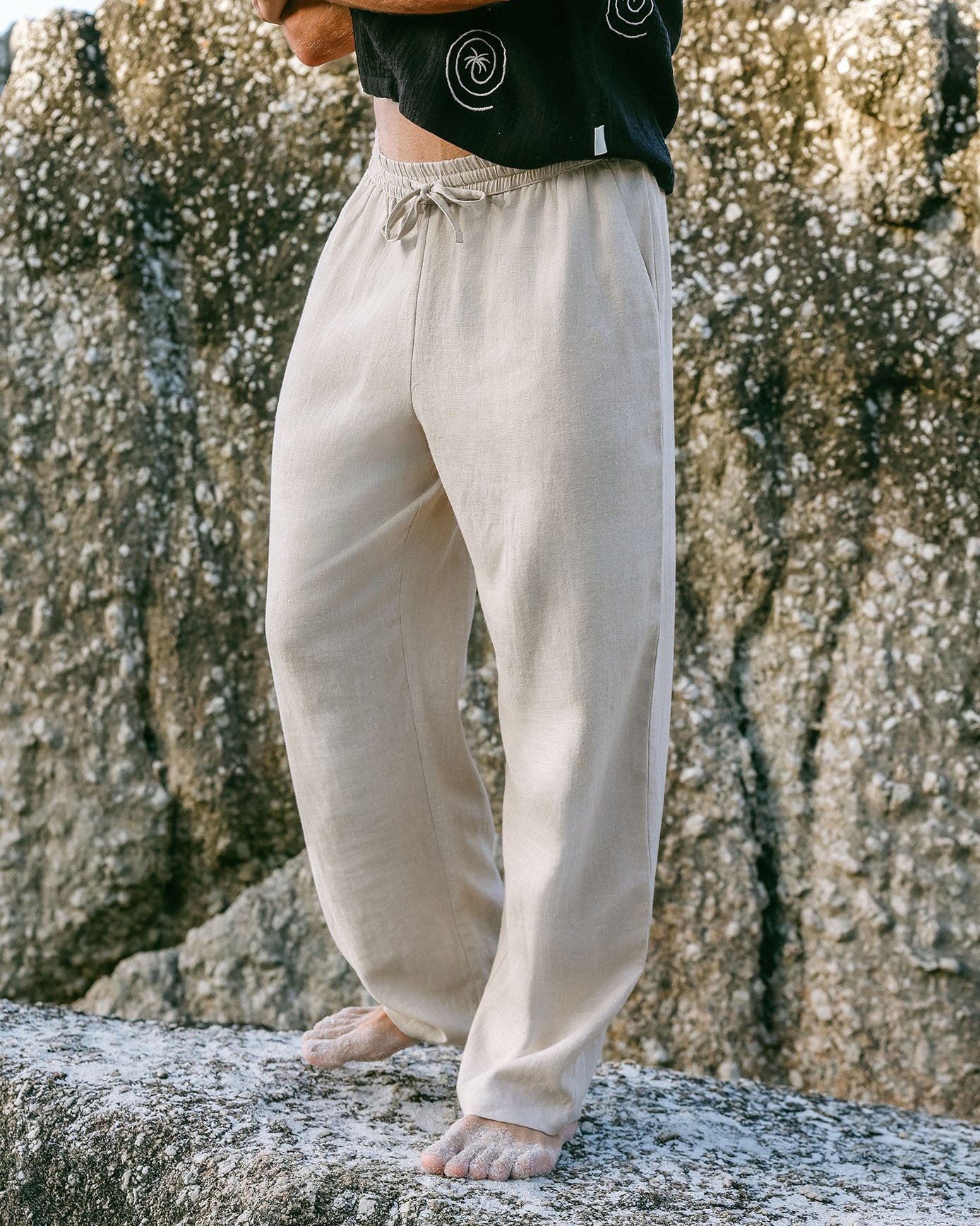 Linen-Blend Relaxed Trousers - Natural