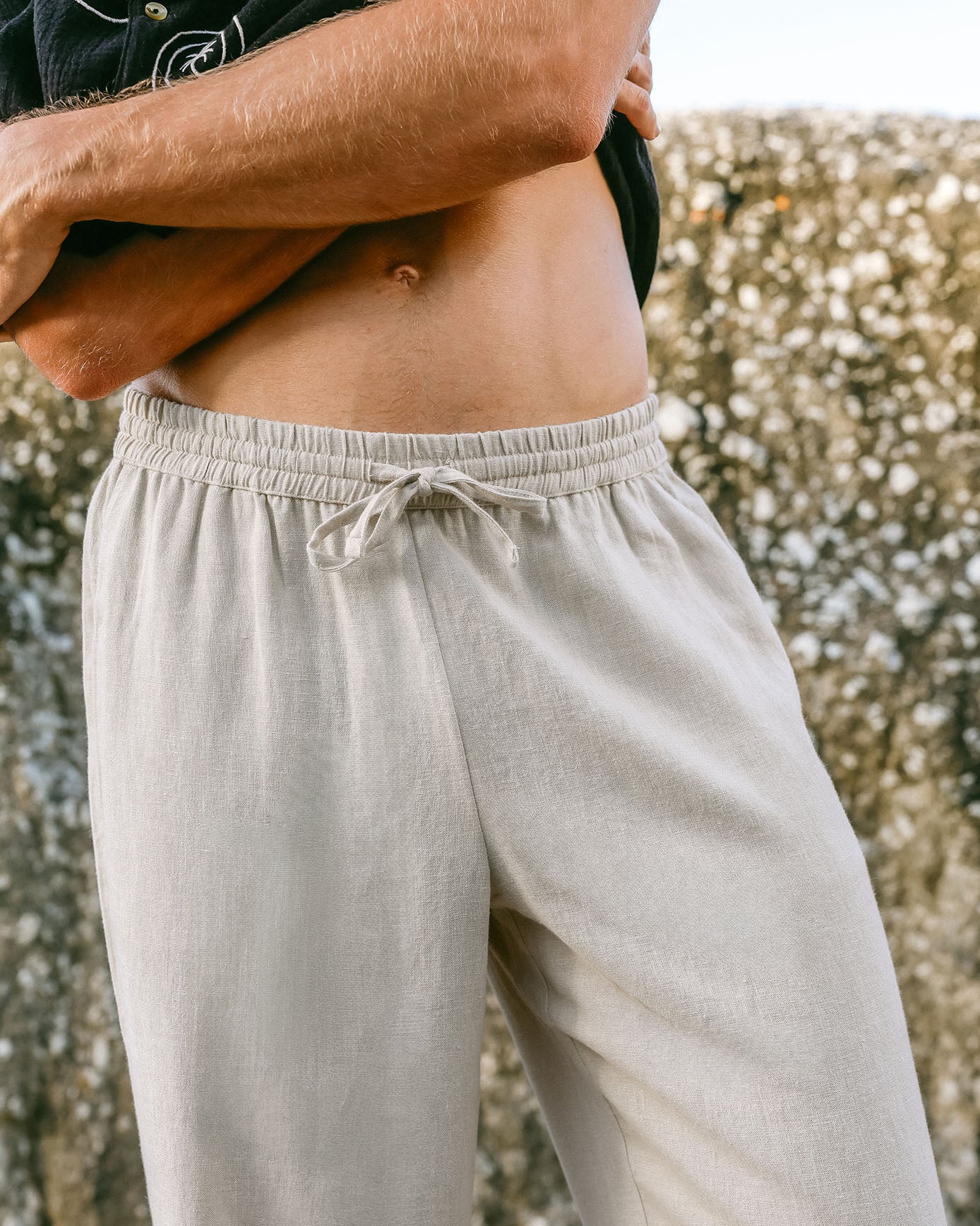 Linen-Blend Relaxed Trousers - Natural