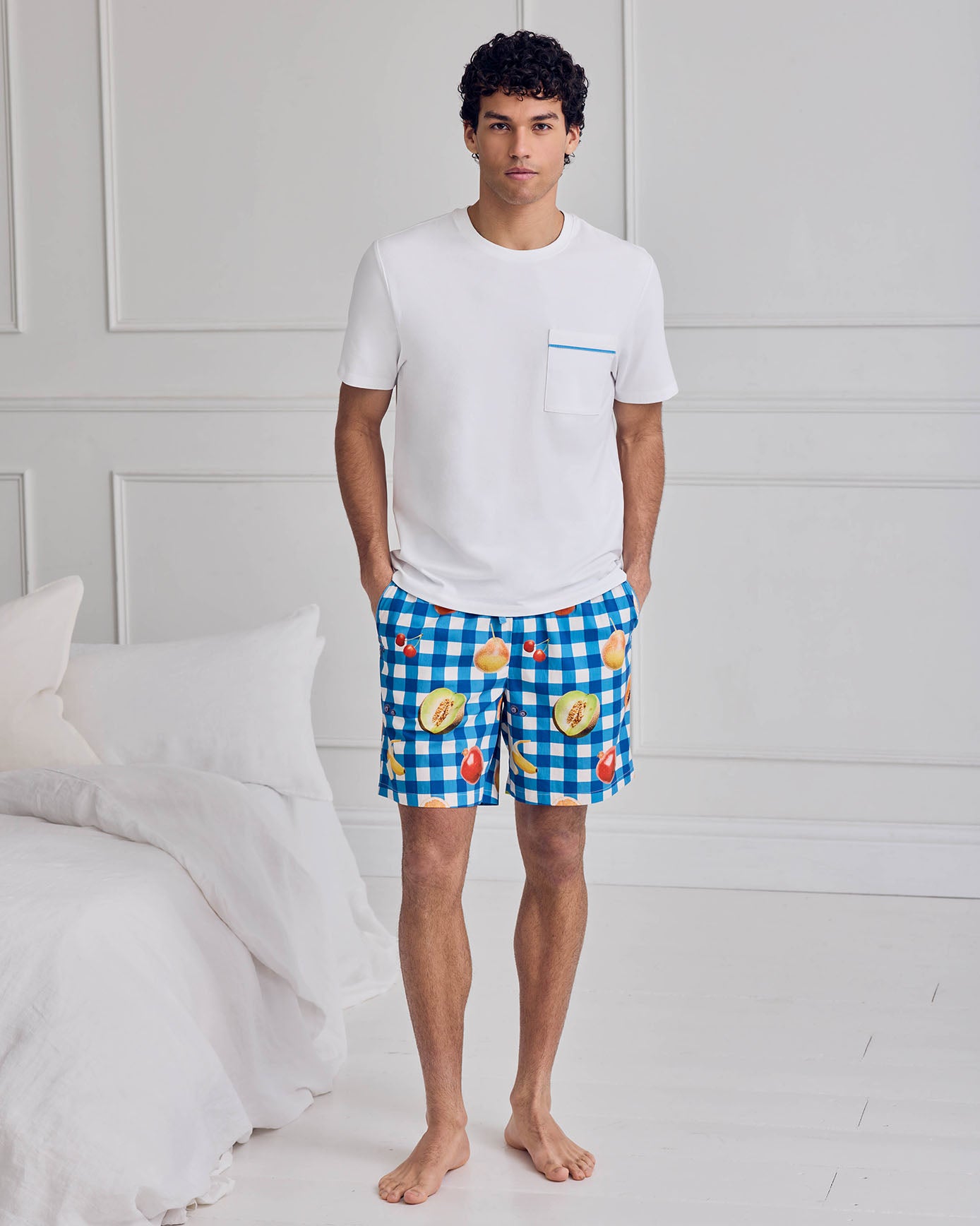 Organic Cotton Gingham Tropical Fruit Print Short Pyjama Set