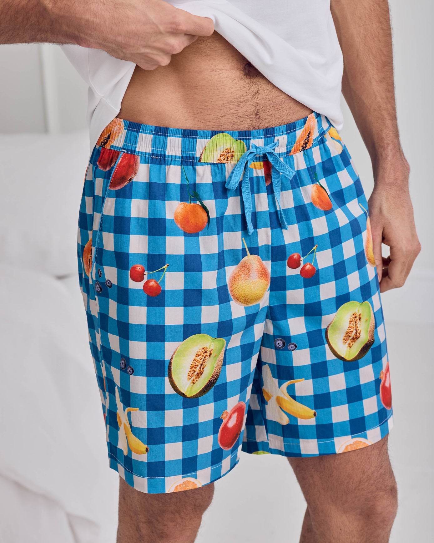Organic Cotton Gingham Tropical Fruit Print Short Pyjama Set