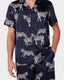 Men's Satin Navy Zebra Print Short Pyjama Set