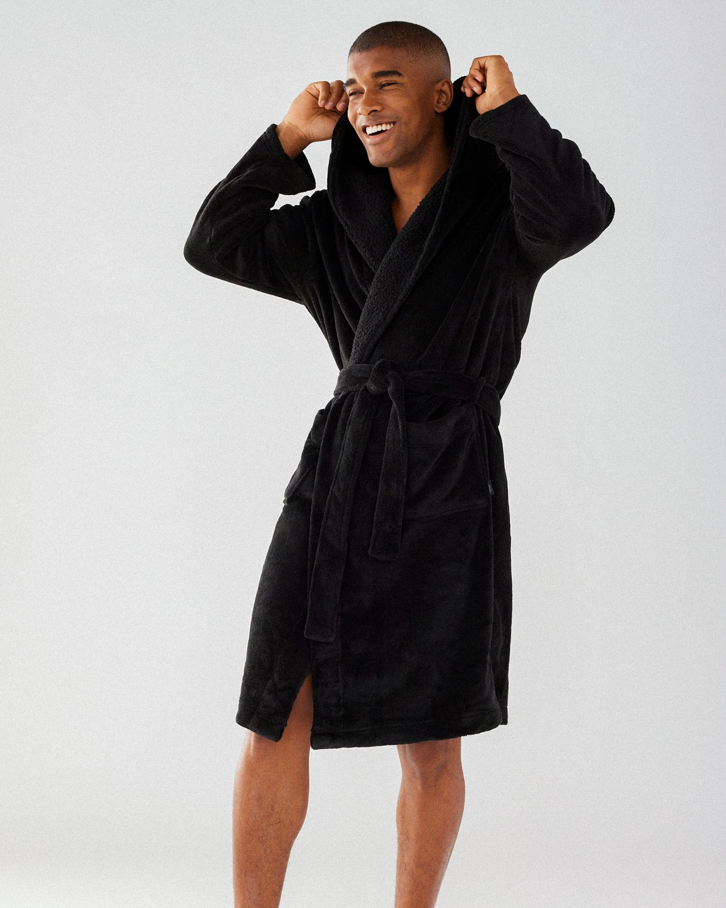 Mens Black Fluffy Robe