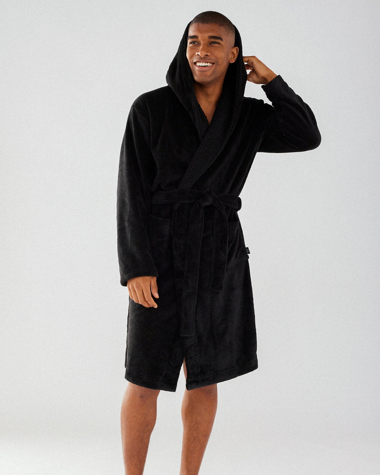 Mens Black Fluffy Robe